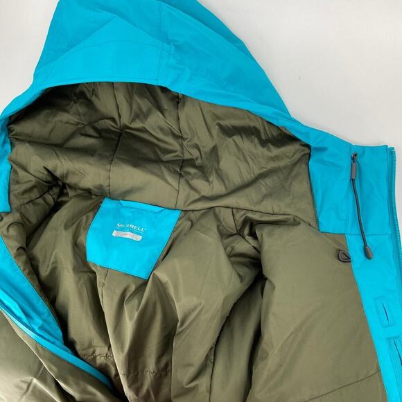 Merrell Softshell Jacket Womens Size S Olive Green Blue Hooded Lightweight - Picture 11 of 11